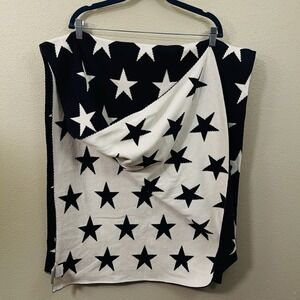 Frolics Kids Collection 100% Cotton Knit Star Blanket Navy White Reversible Soft